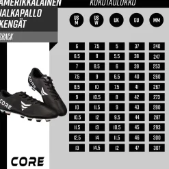 Clearance Core Amerikkalaisen jalkapallon kengät Sback, musta, eri kokoja