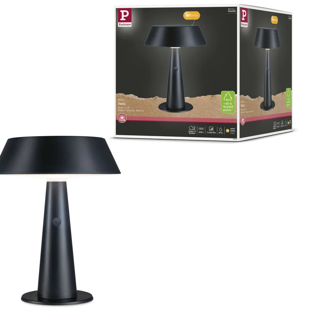 Clearance Paulmann Aurinkokennopöytävalaisin Soala 30.6cm 2700K 165lm 2.1W USB antrasiitti