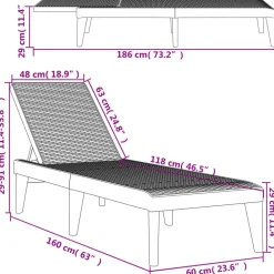 FinePRICE Aurinkotuoli harmaa 186x60x29 cm PP
