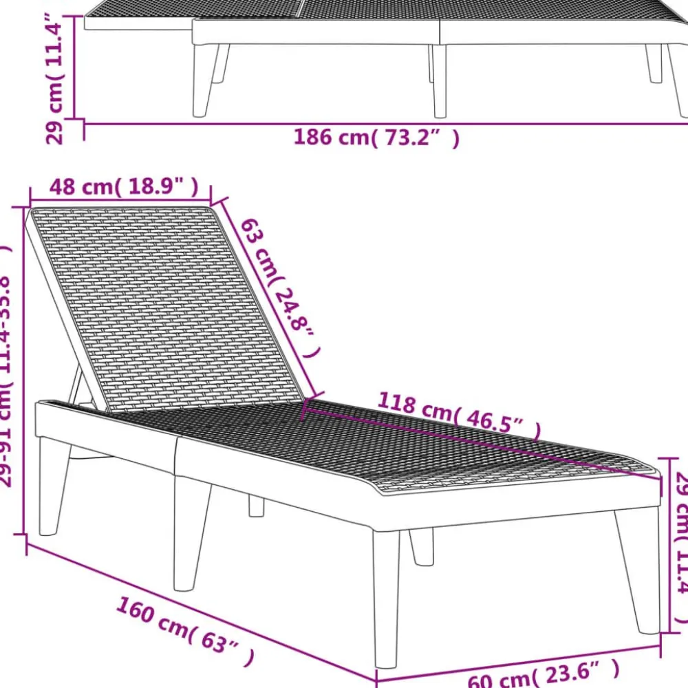 FinePRICE Aurinkotuoli harmaa 186x60x29 cm PP