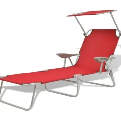 Online FinePRICE Aurinkotuoli katoksella 58x189x27 cm punainen
