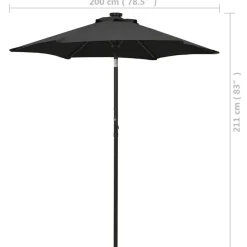 Clearance FinePRICE Aurinkovarjo LED-valolla 200x211 cm alumiini musta