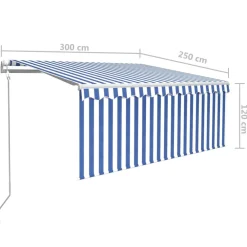 Sale FinePRICE Automaattisesti kelattava markiisi verhoilla 3x2,5 m sinivalk.