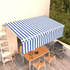 Sale FinePRICE Automaattisesti kelattava markiisi verhoilla 3x2,5 m sinivalk.