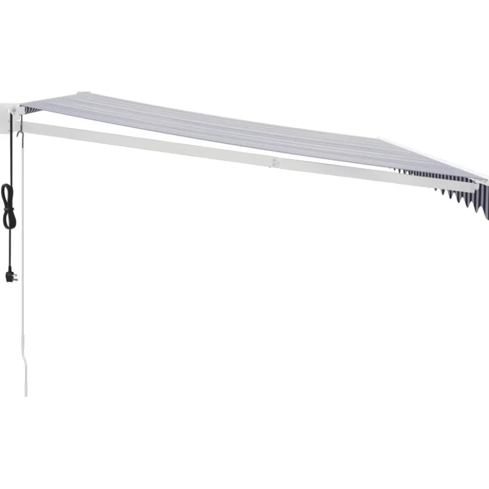 New FinePRICE Automaattisesti sisäänkelattava markiisi sininen/valkoinen 4,5x3 m