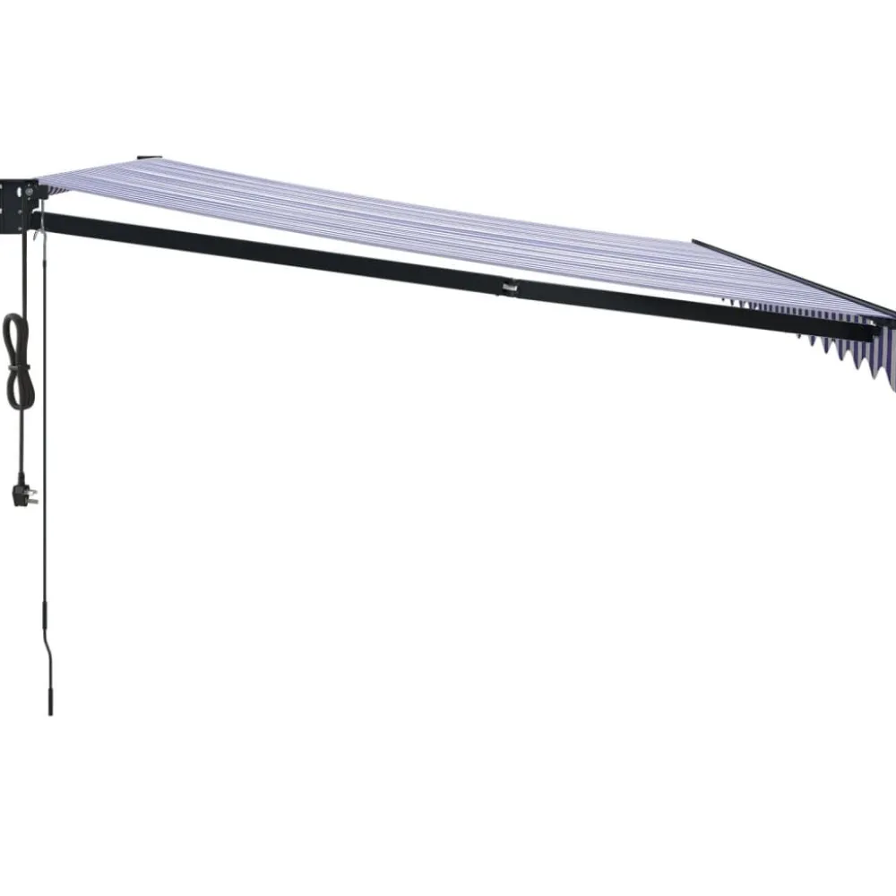 New FinePRICE Automaattisesti sisäänkelattava markiisi sininen/valkoinen 4x3 m
