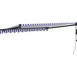 Outlet FinePRICE Automaattisesti sisäänkelattava markiisi sininen/valkoinen 3x2,5 m