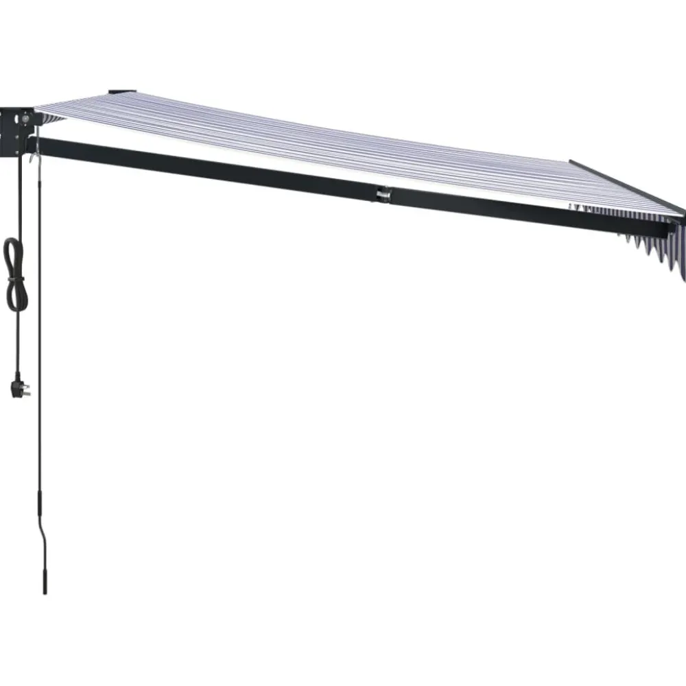 Outlet FinePRICE Automaattisesti sisäänkelattava markiisi sininen/valkoinen 3x2,5 m