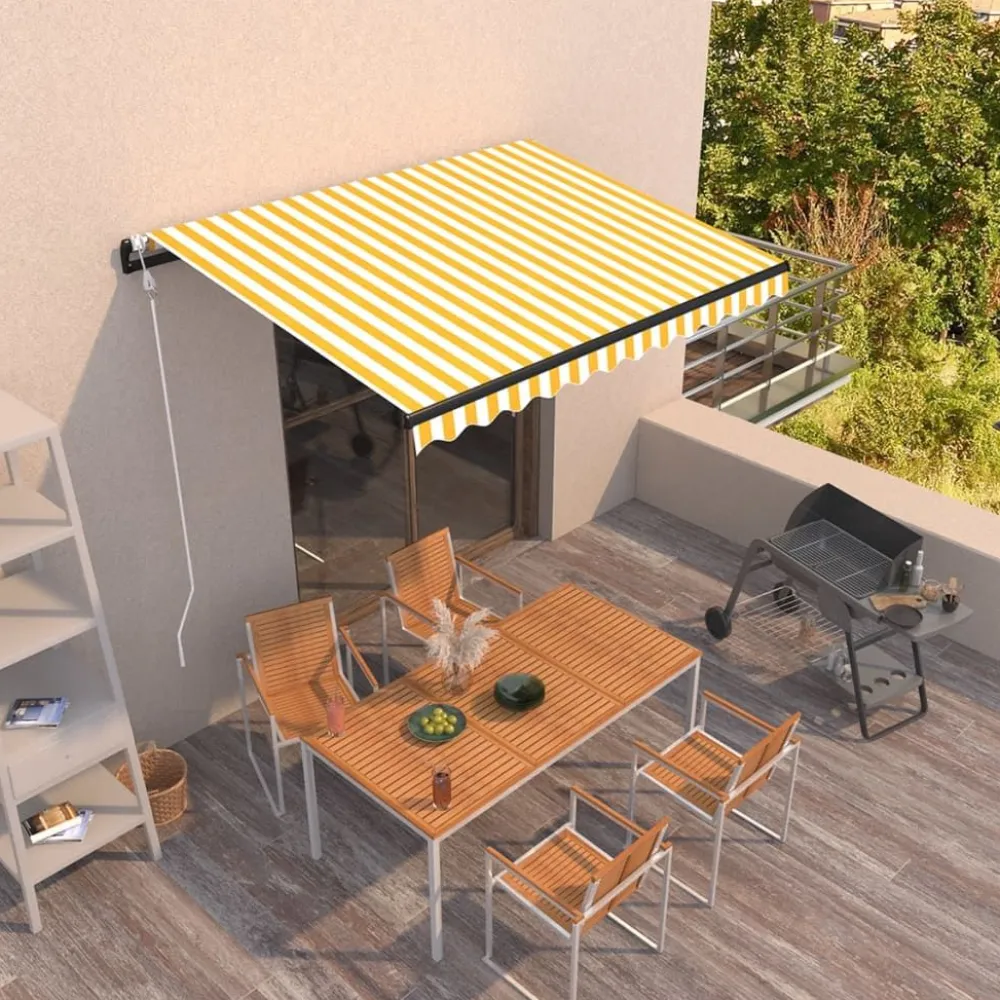 New FinePRICE Automaattisesti sisäänkelattava markiisi 350x250 cm kerma