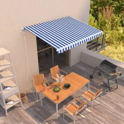 FinePRICE Automaattisesti sisäänkelattava markiisi 300x250cm sinivalk.