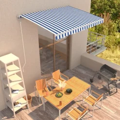 FinePRICE Automaattisesti sisäänkelattava markiisi 300x250cm sinivalk.