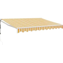 Outlet FinePRICE Automaattisesti sisäänkelattava markiisi keltavalkoinen 3x2,5 m