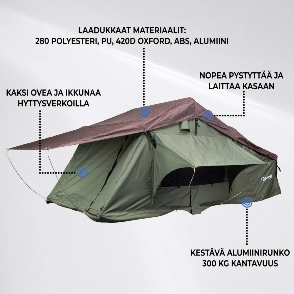 Trekker Auton kattoteltta Cabin L, eri värejä