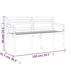 Online FinePRICE Batavia-penkki 150 cm, tiikkiä Ruskea