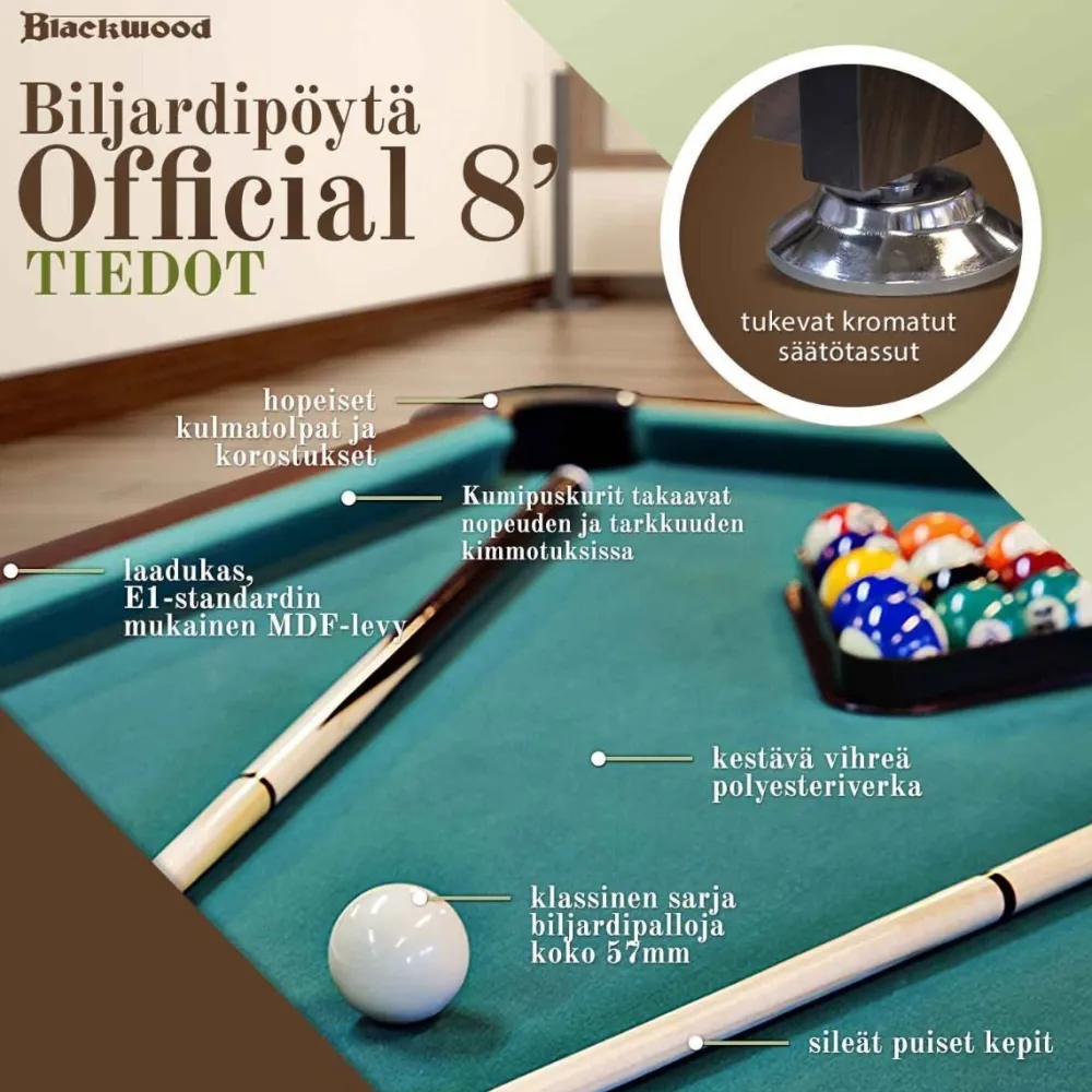 Hot Blackwood Biljardipöytä Official 8' eri värejä