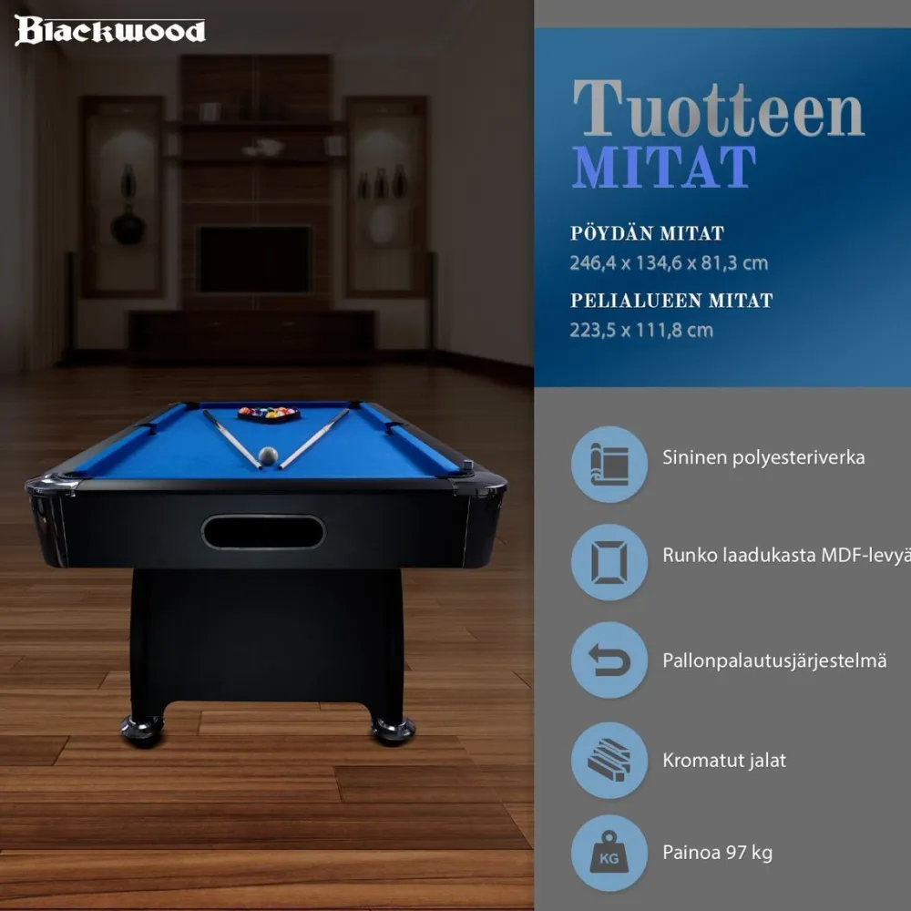 Hot Blackwood Biljardipöytä Official 8' eri värejä