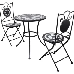 Clearance FinePRICE Bistrokalustesarja 3-osainen mosaiikki musta ja valkoinen