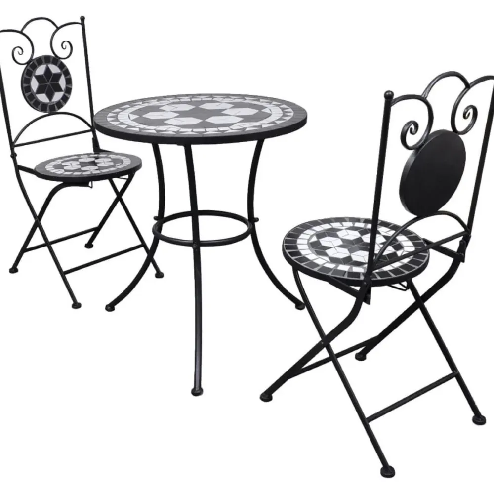 Clearance FinePRICE Bistrokalustesarja 3-osainen mosaiikki musta ja valkoinen