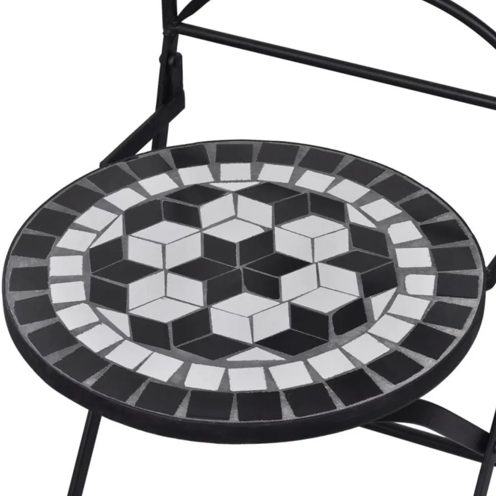 Clearance FinePRICE Bistrokalustesarja 3-osainen mosaiikki musta ja valkoinen