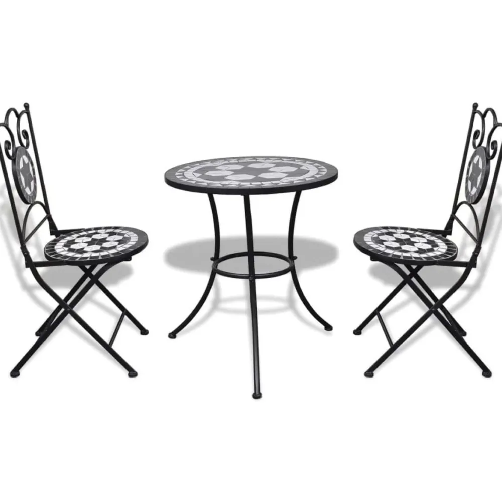 Clearance FinePRICE Bistrokalustesarja 3-osainen mosaiikki musta ja valkoinen