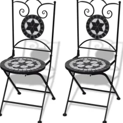 Clearance FinePRICE Bistrokalustesarja 3-osainen mosaiikki musta ja valkoinen