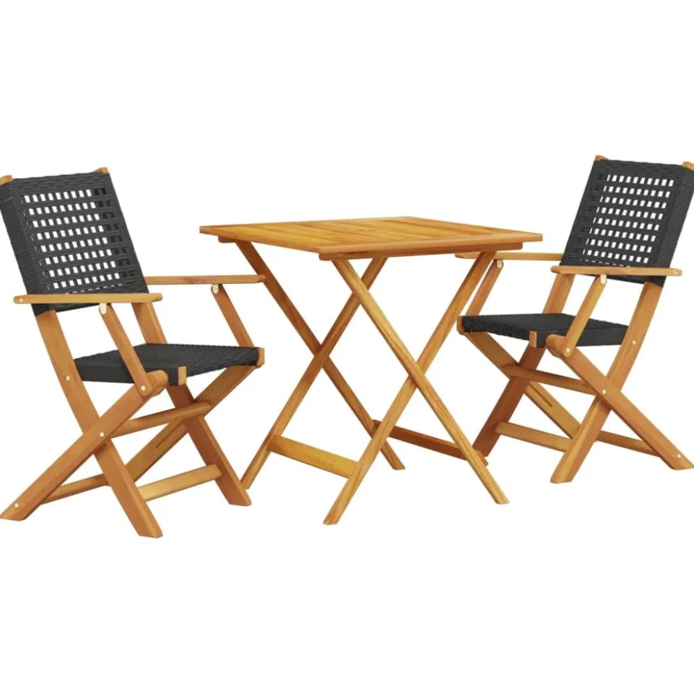 FinePRICE Bistrosarja 3-osainen musta polyrottinki ja täysi akasiapuu (81790)