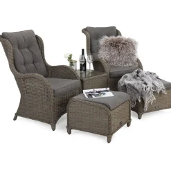 Outlet Comfort Garden Caféryhmä Marcus 2 nojatuolia jalkaraheilla harmaa