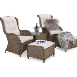 Best Comfort Garden Caféryhmä Marcus 2 nojatuolia jalkaraheilla ruskea/beige