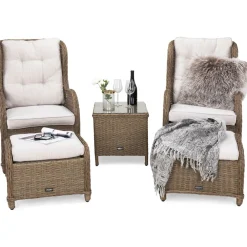 Best Comfort Garden Caféryhmä Marcus 2 nojatuolia jalkaraheilla ruskea/beige