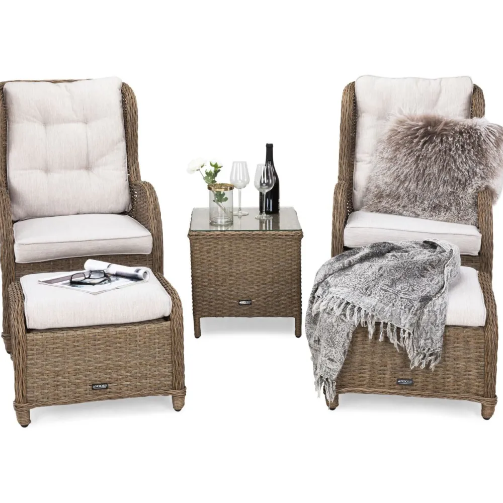 Best Comfort Garden Caféryhmä Marcus 2 nojatuolia jalkaraheilla ruskea/beige