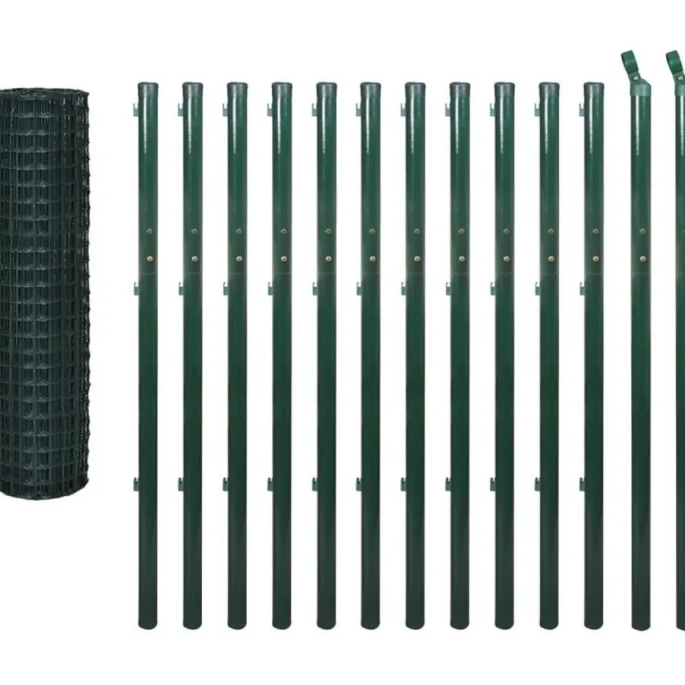 Online FinePRICE Euro-aita, teräs, 25x1,7 m, vihreä, silmäkoko 76 x 63 mm, tolppa 2,2m