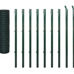 Best FinePRICE Euro-aita, teräs, 10x1,7 m, vihreä, silmäkoko 76 x 63 mm, tolppa 2,2m