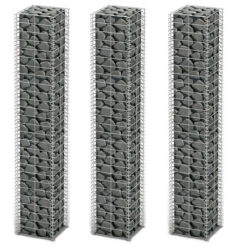 FinePRICE Gabion-/kivikorisarja 3kpl galvanoitu vaijeri 25x25x150cm