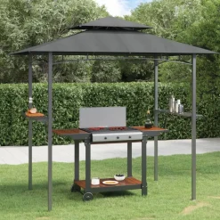 Clearance FinePRICE Grillikatos sivuhyllyillä 240x150x243 cm teräs antrasiitti