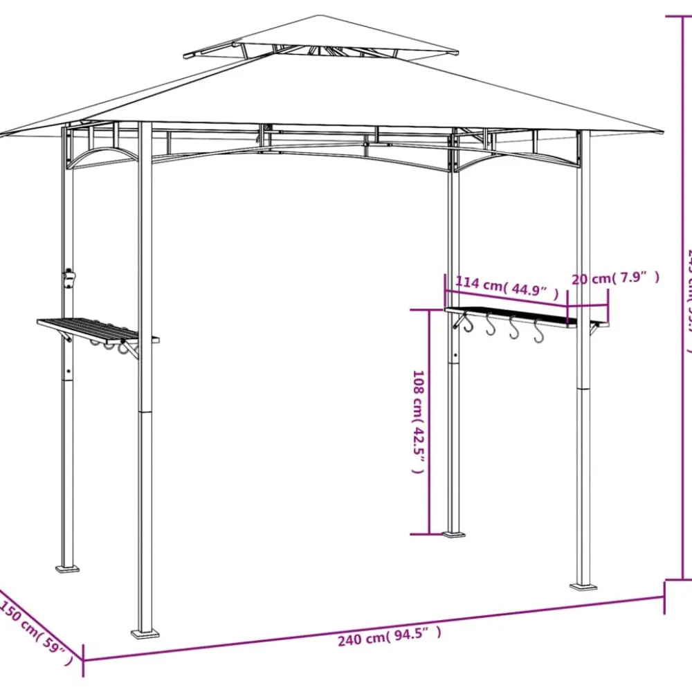 Clearance FinePRICE Grillikatos sivuhyllyillä 240x150x243 cm teräs antrasiitti