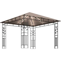 Discount FinePRICE Huvimaja hyttysverkko ja LED-valonauha 3x3x2,73 m ruskeanharmaa