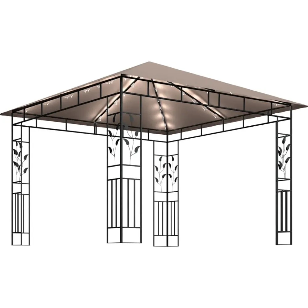 Discount FinePRICE Huvimaja hyttysverkko ja LED-valonauha 3x3x2,73 m ruskeanharmaa