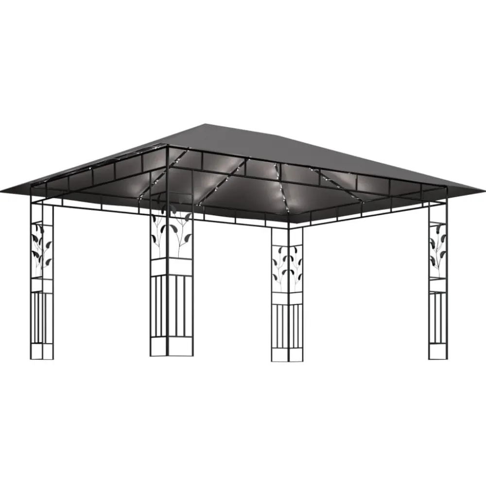 Discount FinePRICE Huvimaja hyttysverkko ja LED-valonauha 3x3x2,73 m ruskeanharmaa