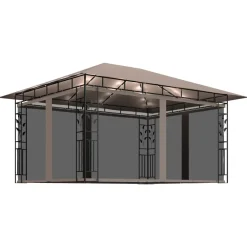 Discount FinePRICE Huvimaja hyttysverkko ja LED-valonauha 3x3x2,73 m ruskeanharmaa