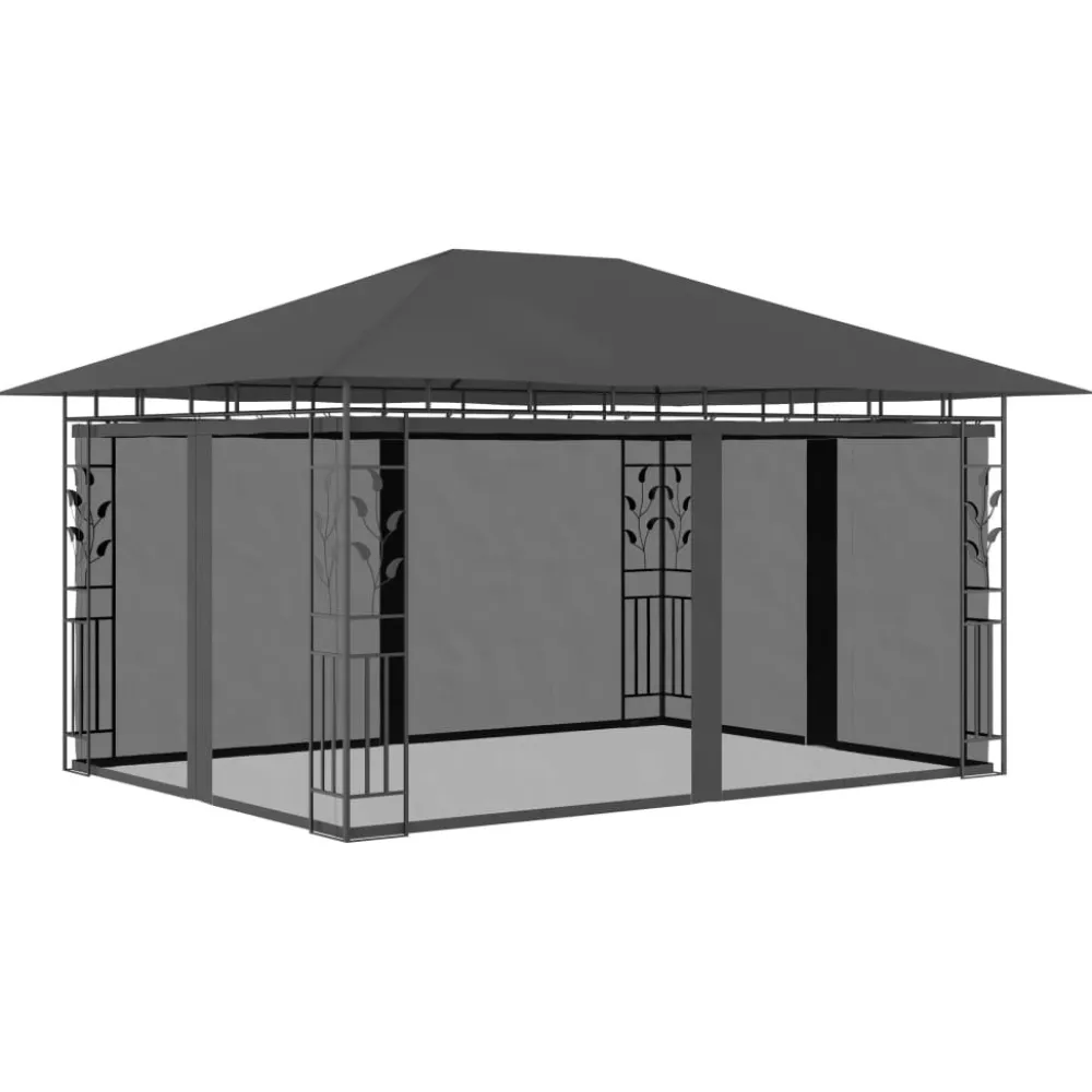 Discount FinePRICE Huvimaja hyttysverkko ja LED-valonauha 3x3x2,73 m ruskeanharmaa