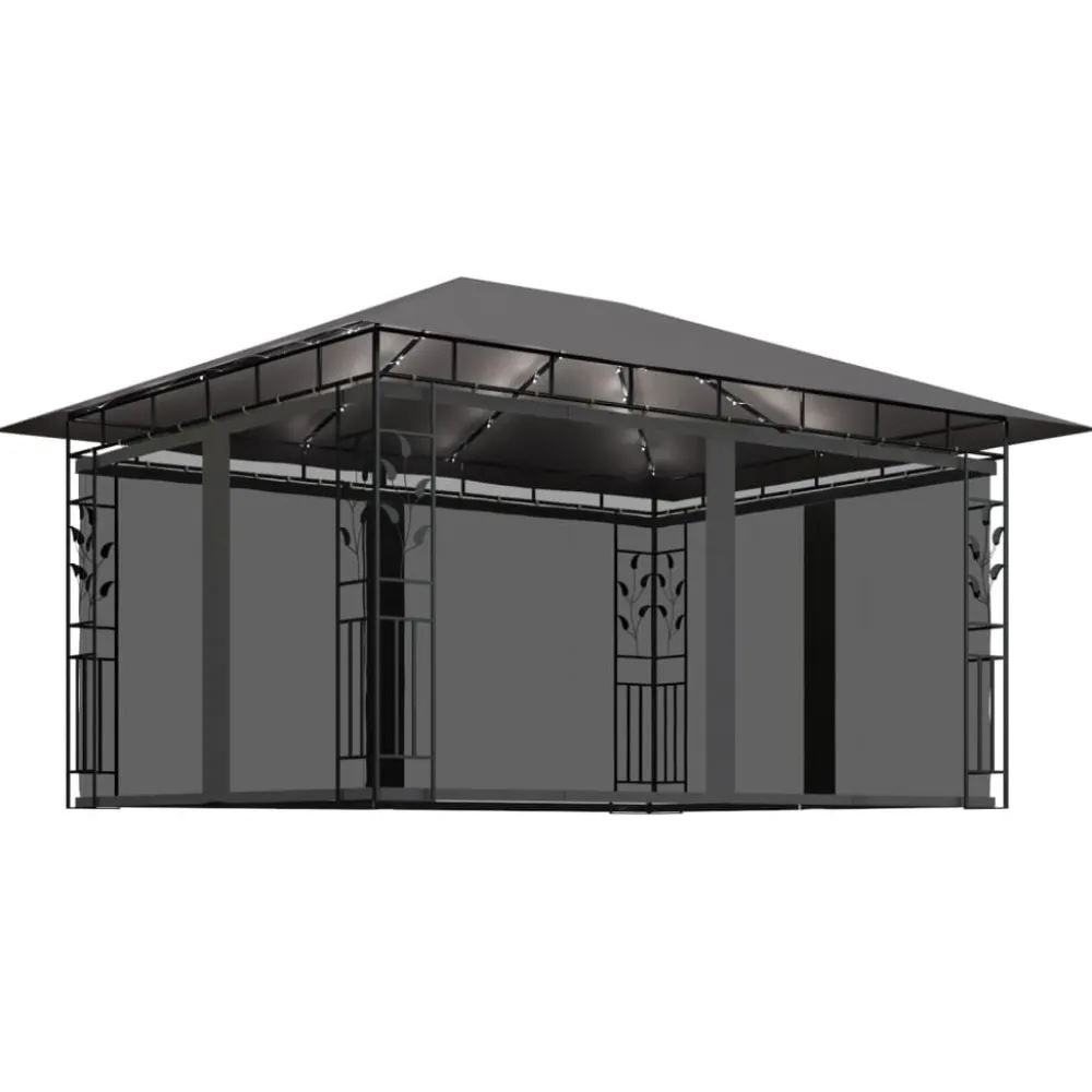 Discount FinePRICE Huvimaja hyttysverkko ja LED-valonauha 3x3x2,73 m ruskeanharmaa