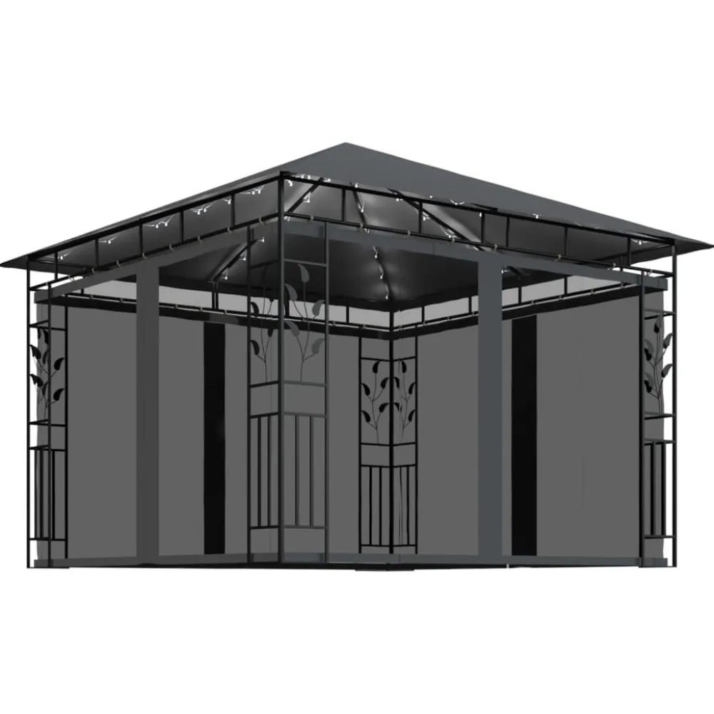Discount FinePRICE Huvimaja hyttysverkko ja LED-valonauha 3x3x2,73 m ruskeanharmaa