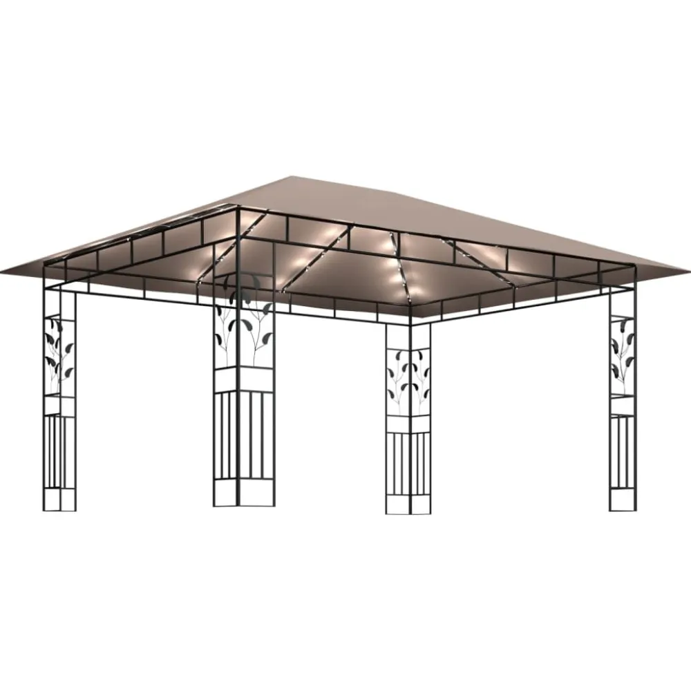 Discount FinePRICE Huvimaja hyttysverkko ja LED-valonauha 3x3x2,73 m ruskeanharmaa
