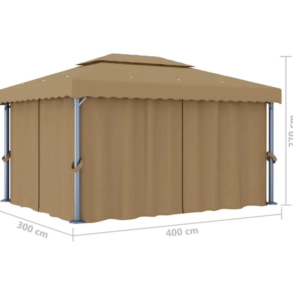 FinePRICE Huvimaja verhoilla 4x3 m alumiini harmaanruskea