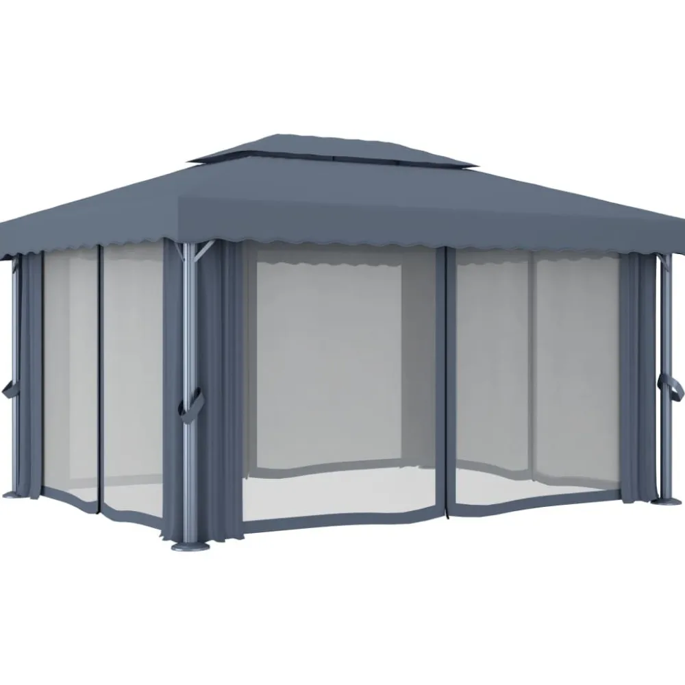 Clearance FinePRICE Huvimaja verhoilla 4x3 m alumiini antrasiitti