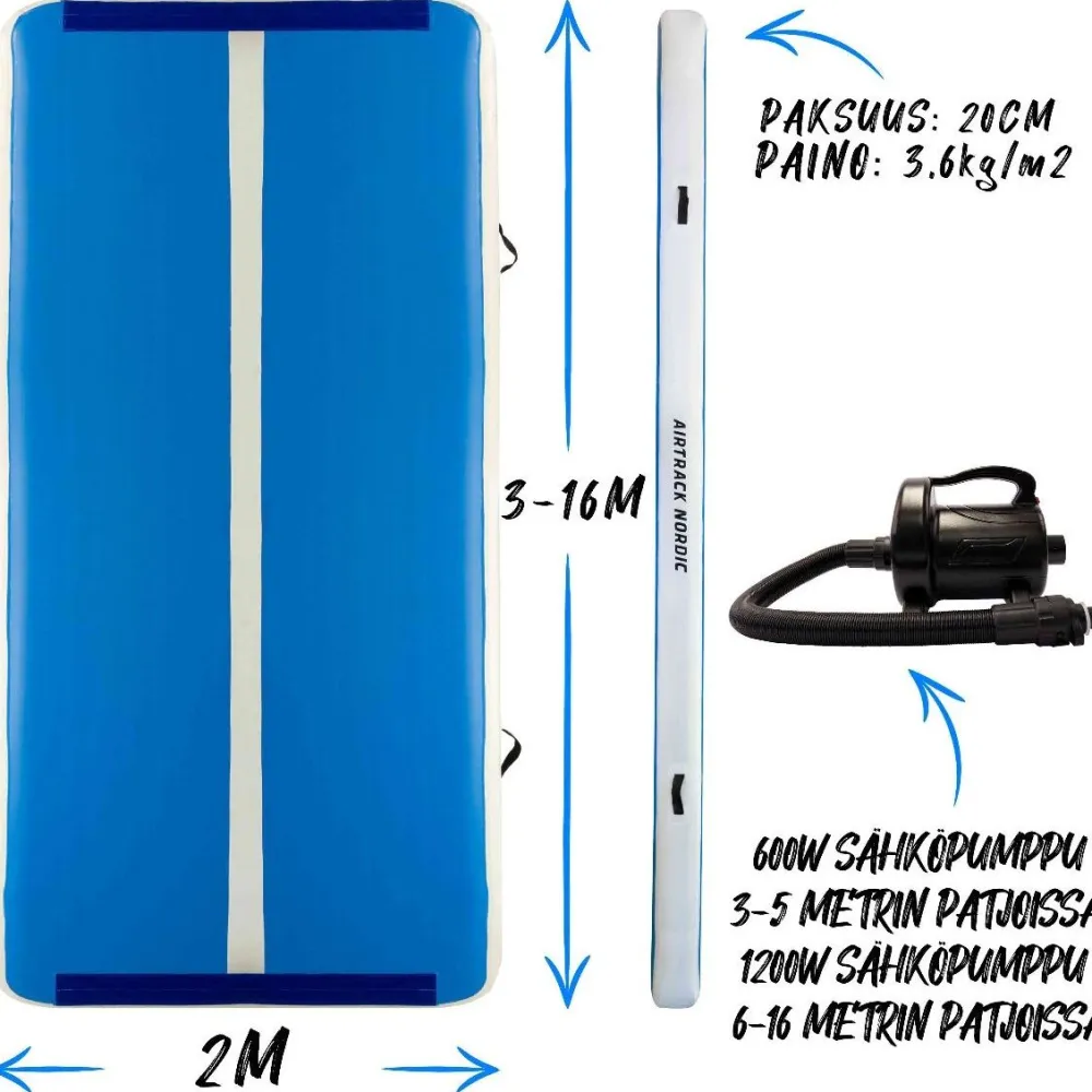 Sale AirTrack Nordic Ilmavolttipatja Deluxe Wide ilmavolttirata eri kokoja