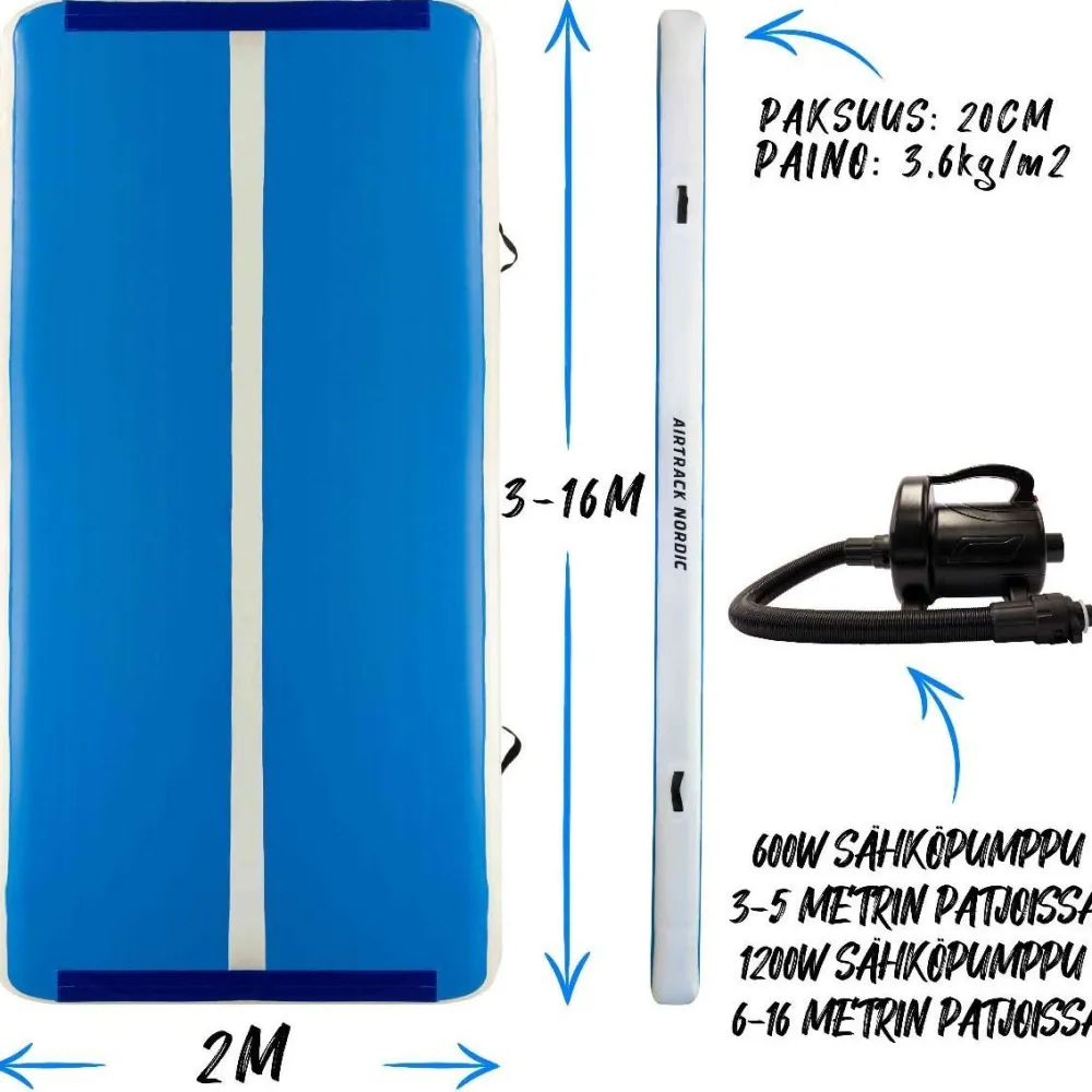 Discount AirTrack Nordic Ilmavolttipatja Deluxe Wide sininen eri kokoja