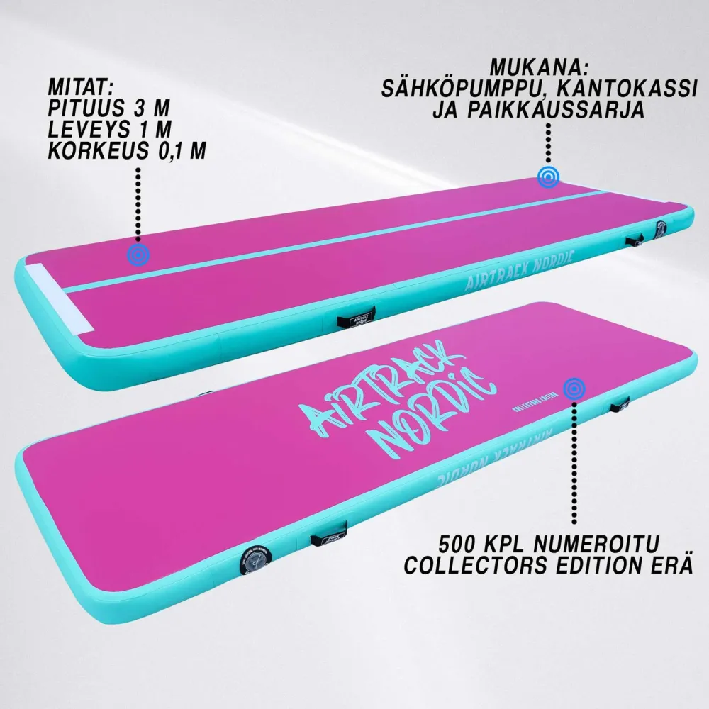 New AirTrack Nordic Ilmavolttipatja Home Collectors Edition, 3m, pinkki-minttu