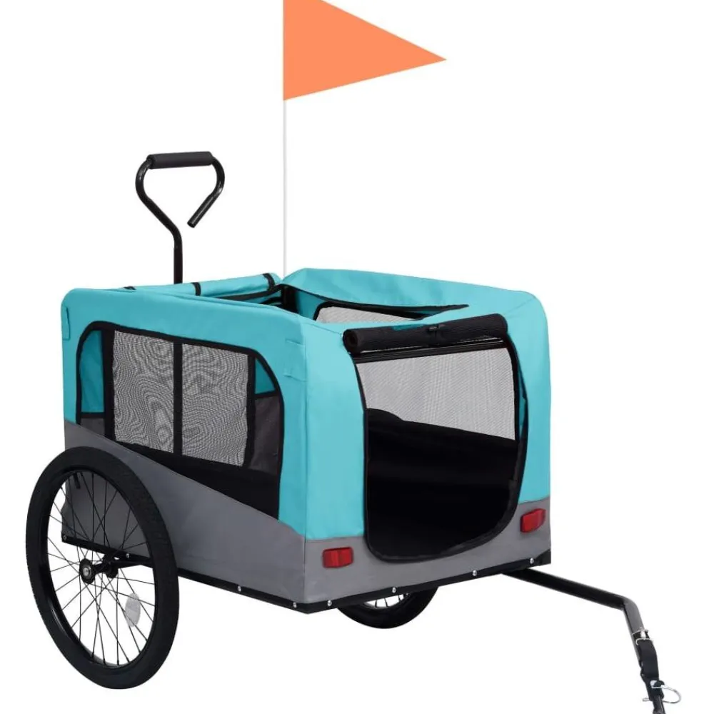 FinePRICE 2-in-1 lemmikkikärry pyörään/juoksurattaat sininen ja harmaa