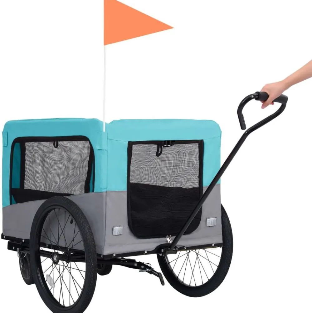 FinePRICE 2-in-1 lemmikkikärry pyörään/juoksurattaat sininen ja harmaa